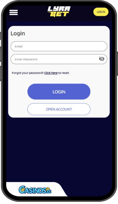 LyraBet Casino Login from Mobile