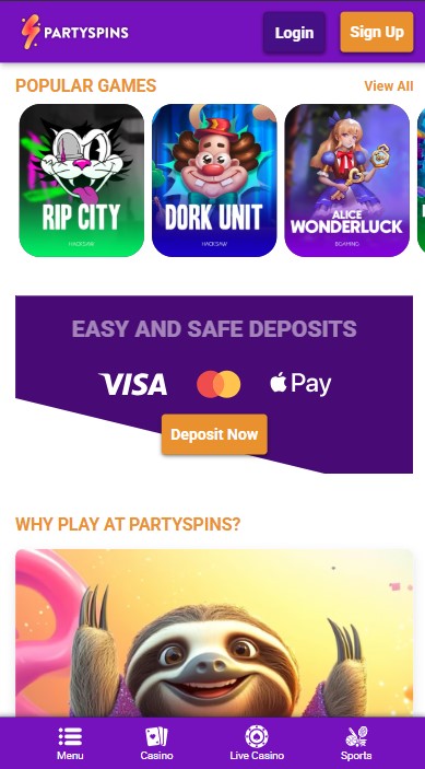 PartySpins Casino Lobby