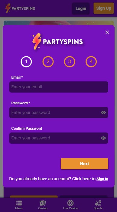 PartySpins Casino Sign Up