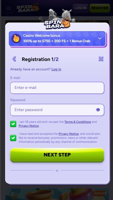SpinBara Casino Sign Up