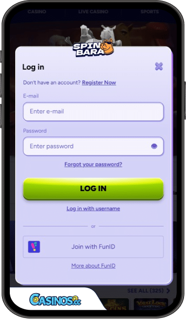 Spinbara Casino Login from Mobile