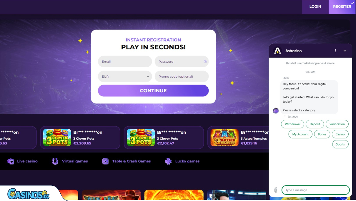 Astrozino Casino Support