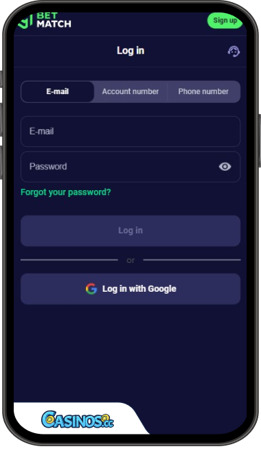 BetMatch Casino Login from Mobile