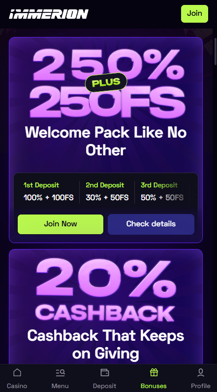 Immerion Casino Bonuses