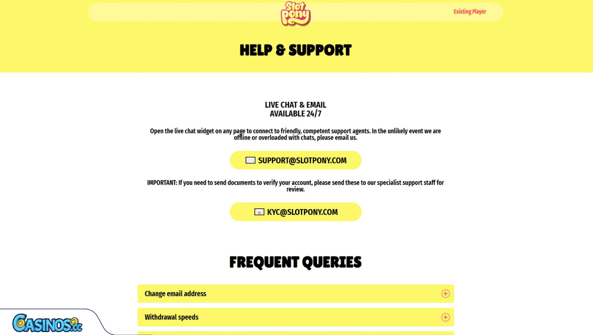 SlotPony Casino Support
