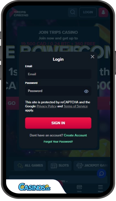 Trips Casino Login from Mobile
