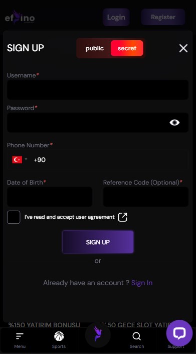 Efsino Casino Sign Up