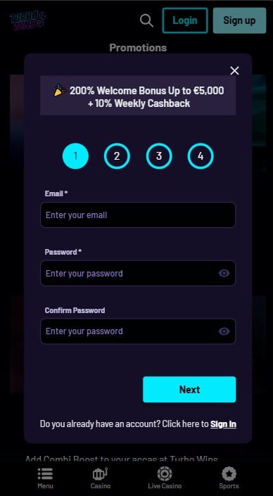 TurboWins Casino Sign Up