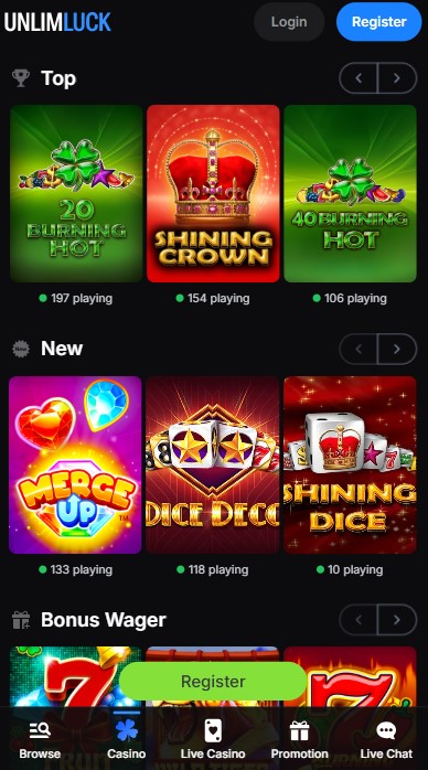 Unlimluck Casino Games Interface