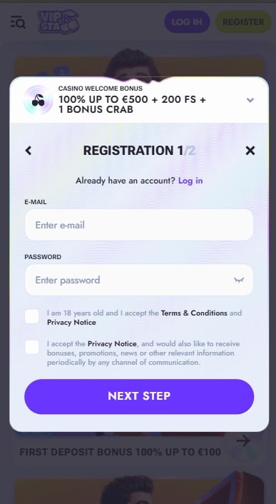 Vipsta Casino Sign Up