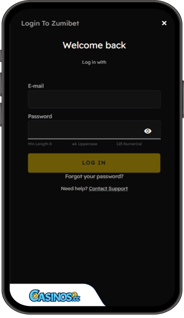 ZumiBet Casino Login from Mobile