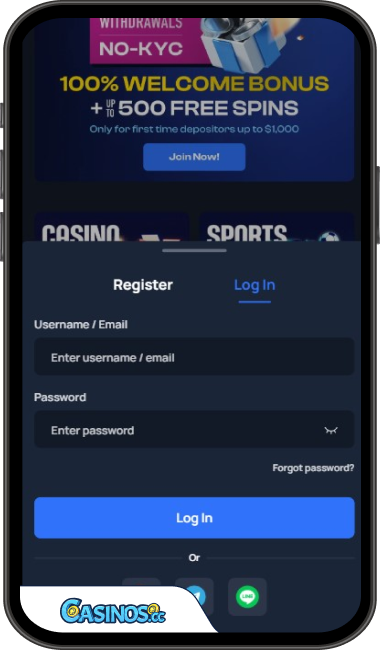 Login no 2UP Casino a partir do telemóvel