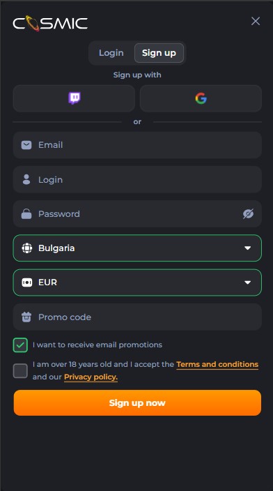CosmicSlot Casino Sign Up