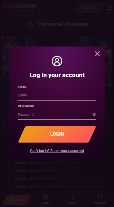 RonyCasino Sign Up