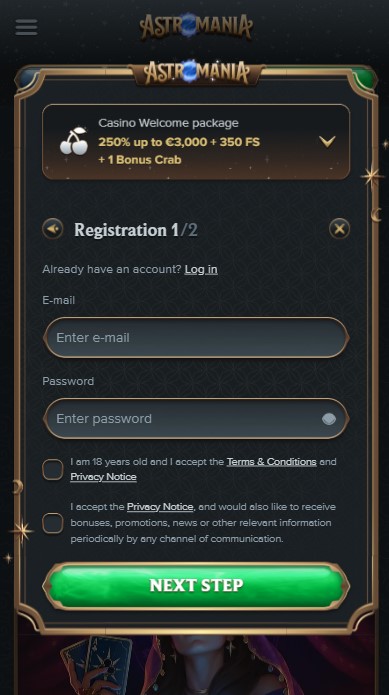 AstroMania Casino Sign Up