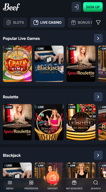Beef Casino Live games
