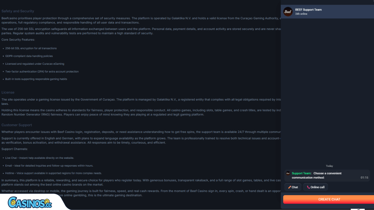 Beef Casino Support
