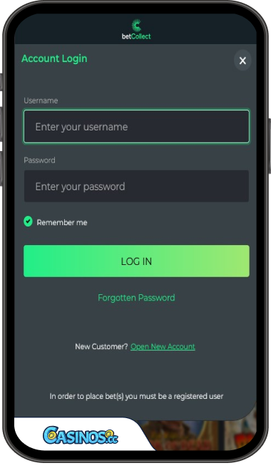 Inicio de sesión en BetCollect Casino desde el móvil