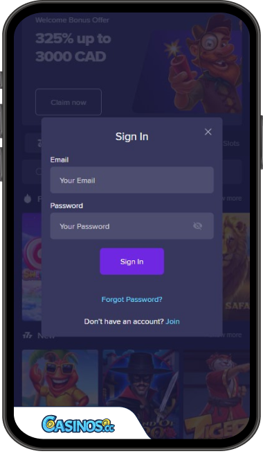 InWin Casino Login from Mobile