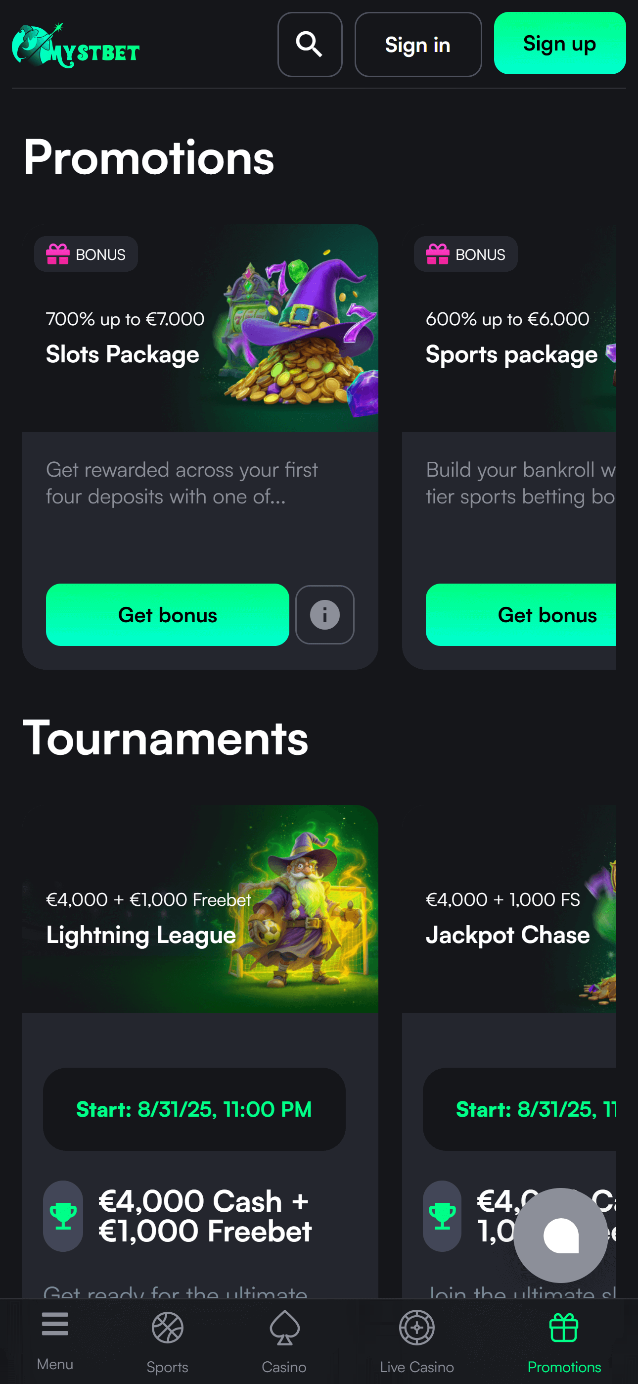 MystBet Casino Bonuses