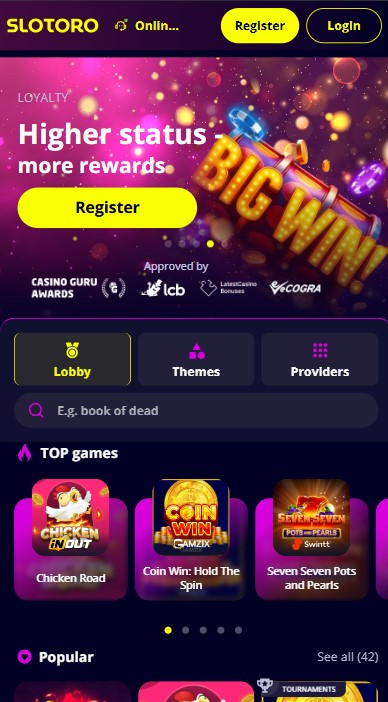 Slotoro Casino Lobby