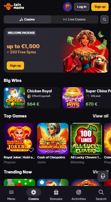 SpinMacho Casino Lobby