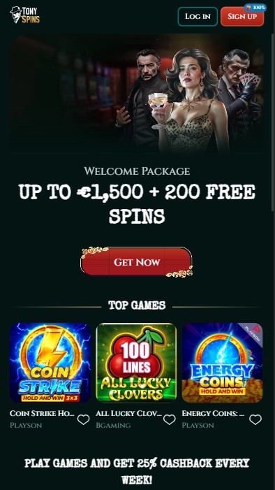 TonySpins Casino Lobby