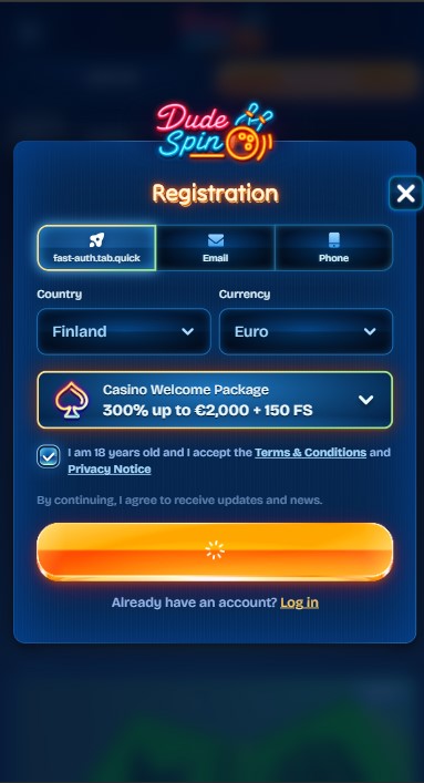 DudeSpin Casino Sign Up