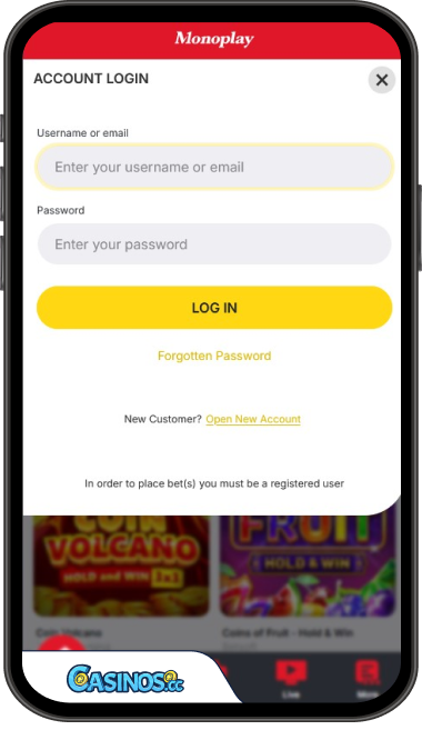 MonoPlay Casino Login from Mobile