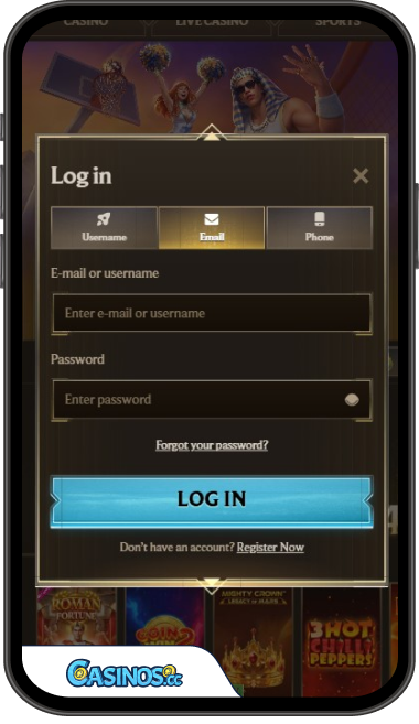 Login no Realz Casino a partir do telemóvel