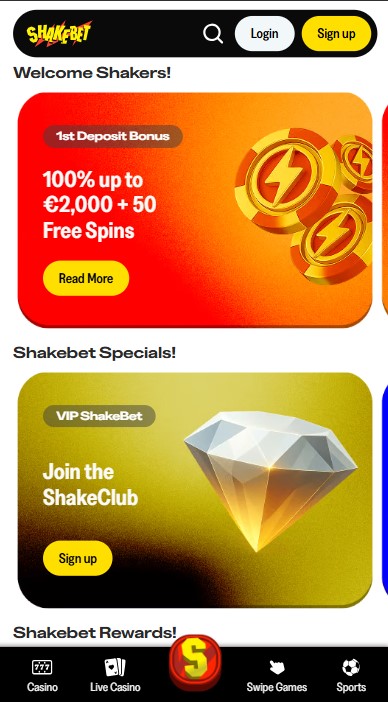 ShakeBet Casino Lobby