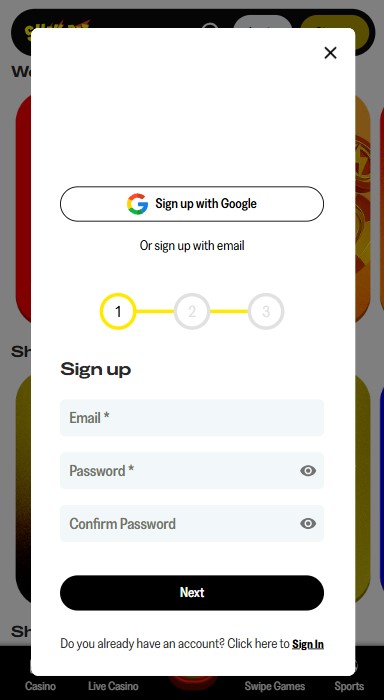 ShakeBet Casino Sign Up
