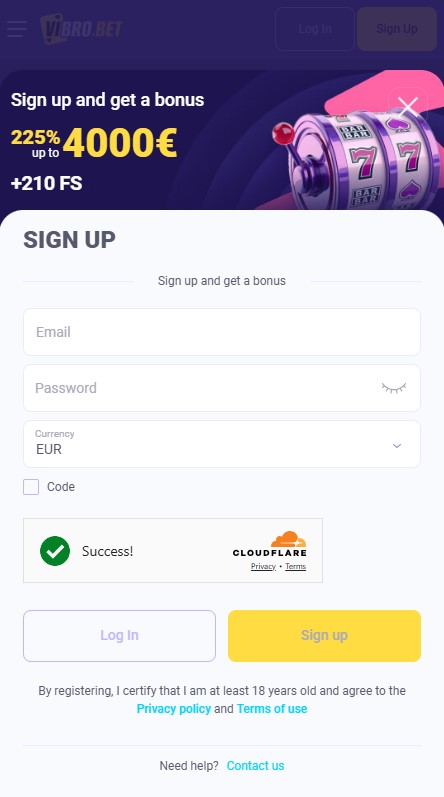 VibroBet Casino Sign Up