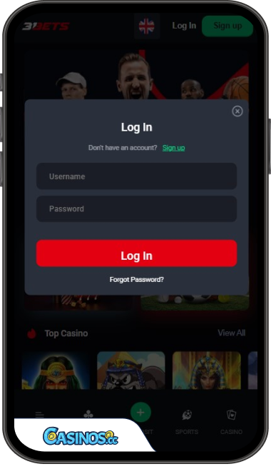 Inicio de sesión en 31Bets Casino desde el móvil