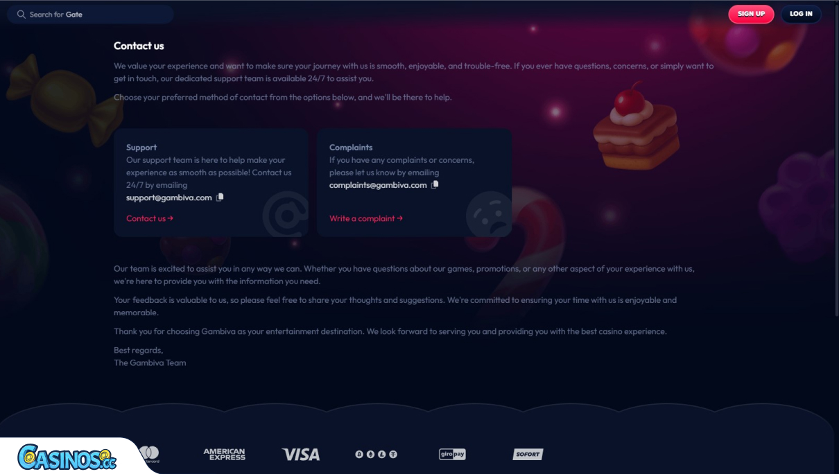 Gambiva Casino Support