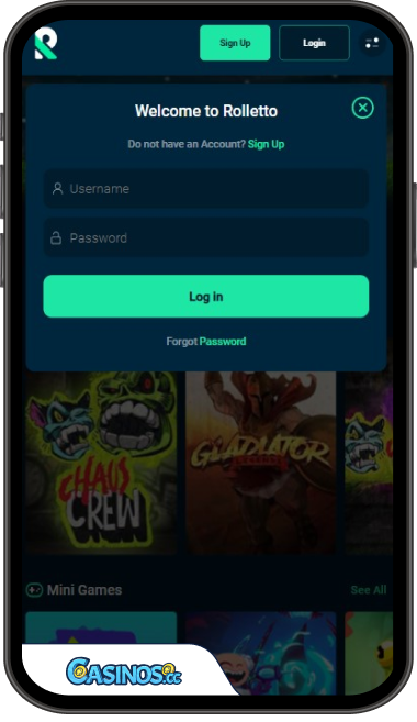 Přihlášení do kasina Rolletto z mobilního zařízení