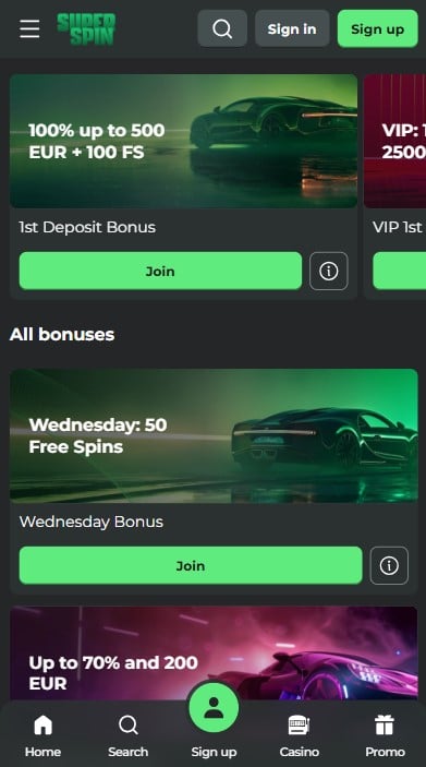 Super Spin Casino Bonuses