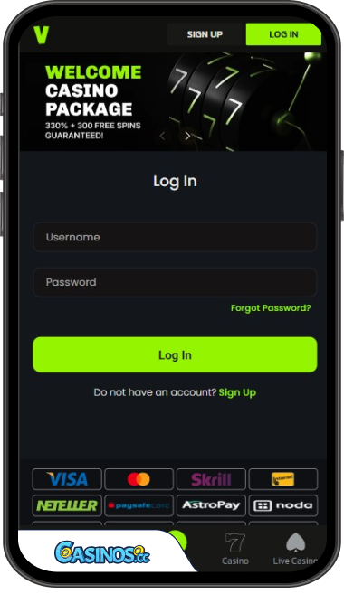 VeloBet Casino Login from Mobile