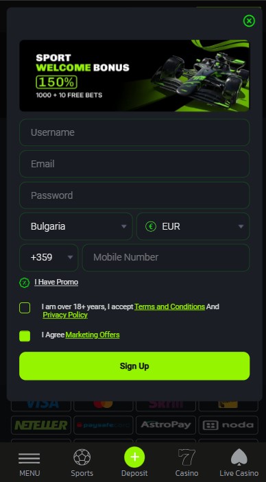 VeloBet Casino Sign Up