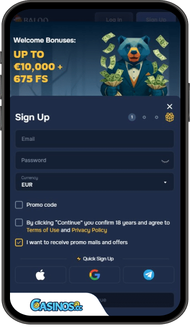 BalooBet Casino Login from Mobile