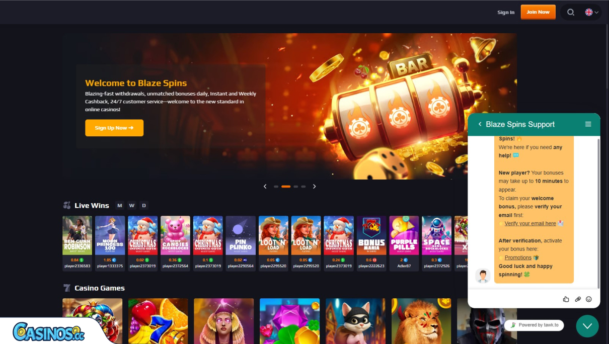 Blaze Spins Casino Support