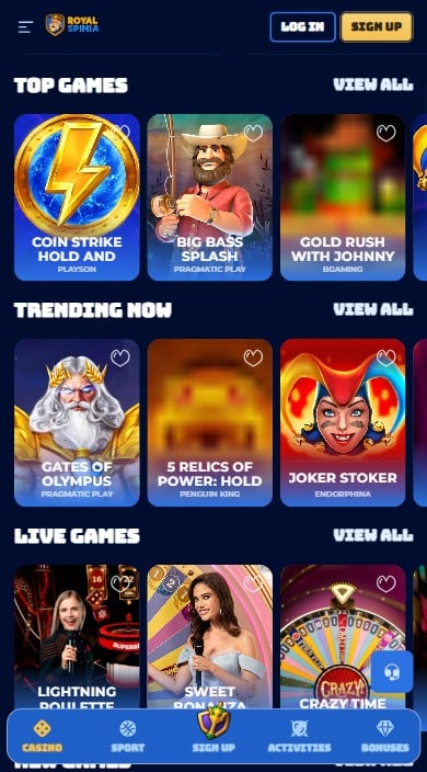 Royalspinia Casino Games
