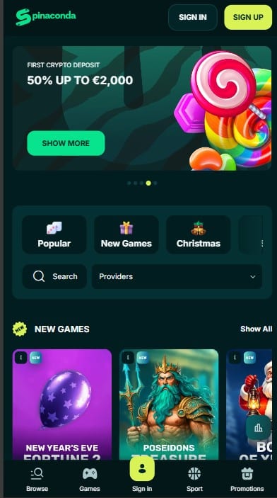 Spinaconda Casino Lobby