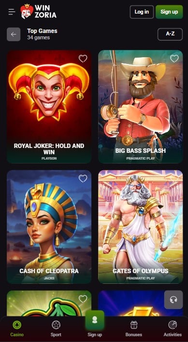 Winzoria Casino Games