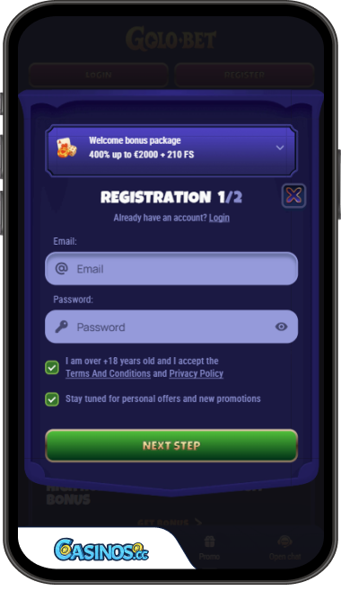 Golobet Casino Login from Mobile