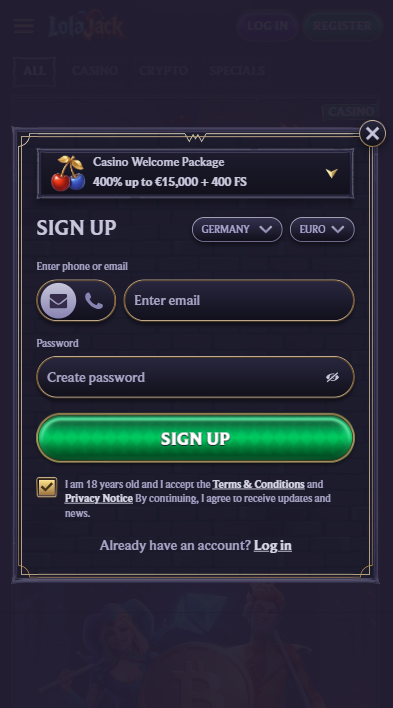 LolaJack Casino Sign Up