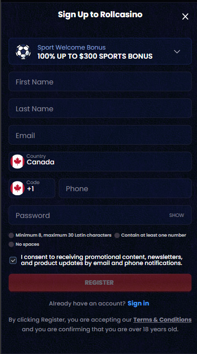 Rollcasino Sign Up