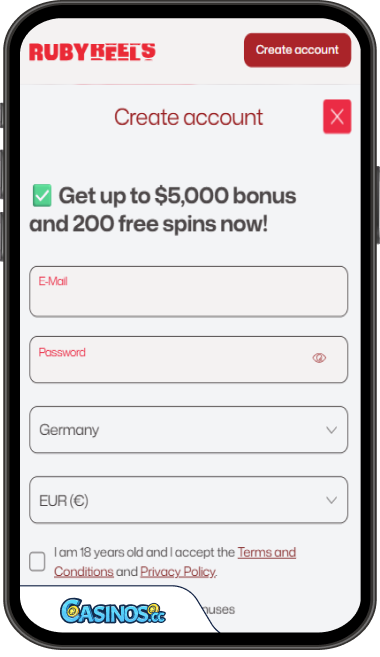 Ruby Reels Casino Login from Mobile