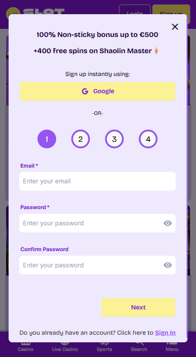 SlotMaster Casino Sign Up