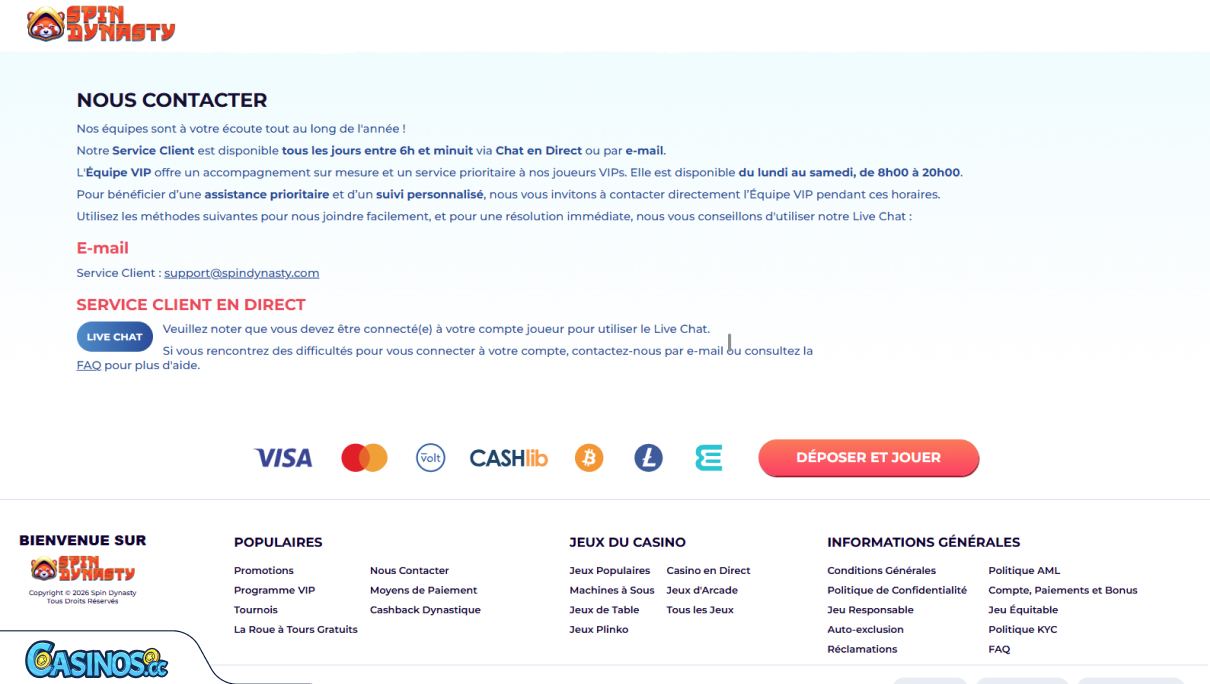 Spin Dynasty Casino Support